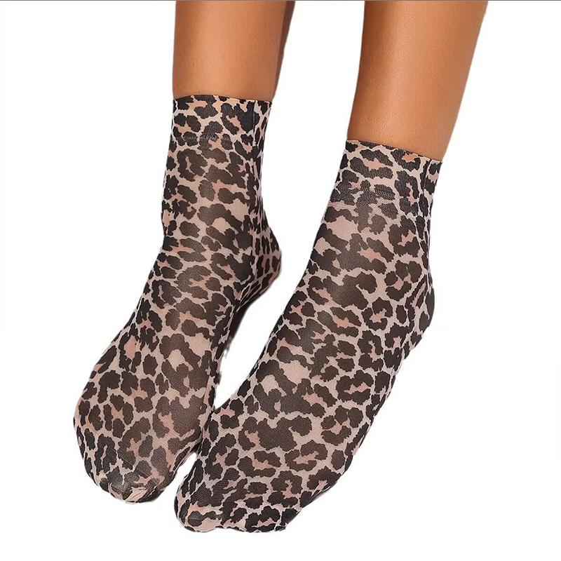 Summer Single Shoes Short Stockings High Elastic Comfortable Breathable Ultra Thin Leopard Large Flower Print Short Socks