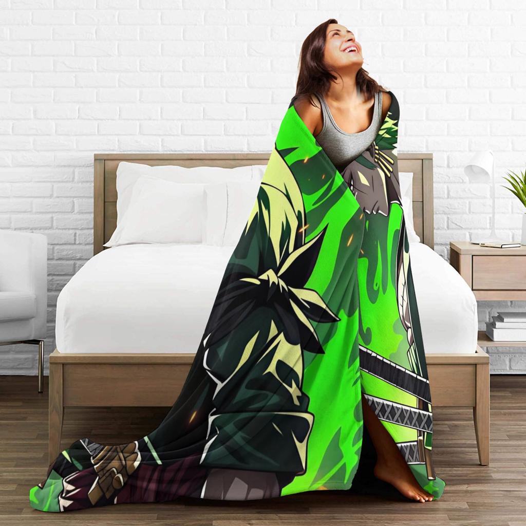 Warm Soft BlanketBoy Girl Travel Zoros Side view Green flame Throw Blanket Flannel Bedspread For Couch Chair Sofa Bed Cover
