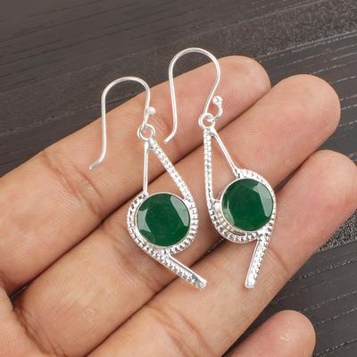 Bijoux en Pierre Précieuse Onyx Vert, Boucles d'Oreilles en Argent Sterling Massif 925, Magnifiques Bijoux en Argent Faits Main Pour Cadeau de Mariage