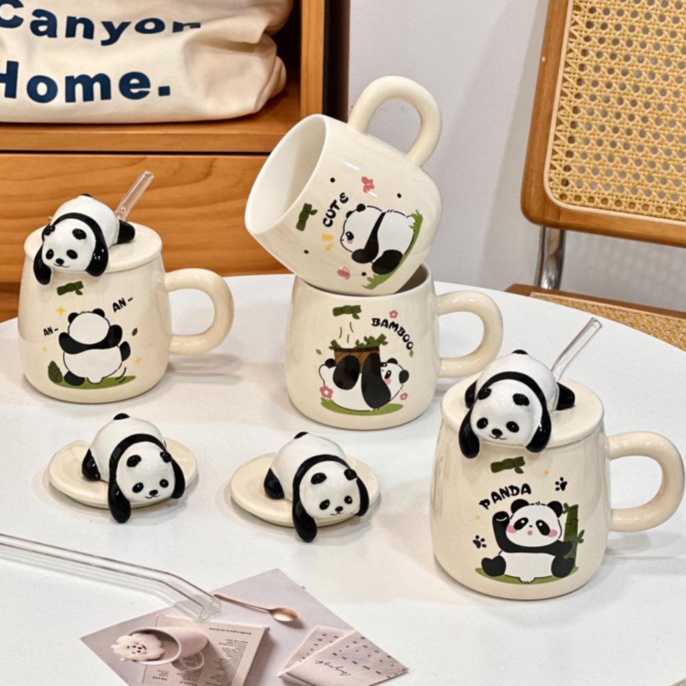 Cute Cup, Mug, Ceramic Couple Water Cup, Women's Water Cup, Household Creative Mug, Ceramic Cup with Lid