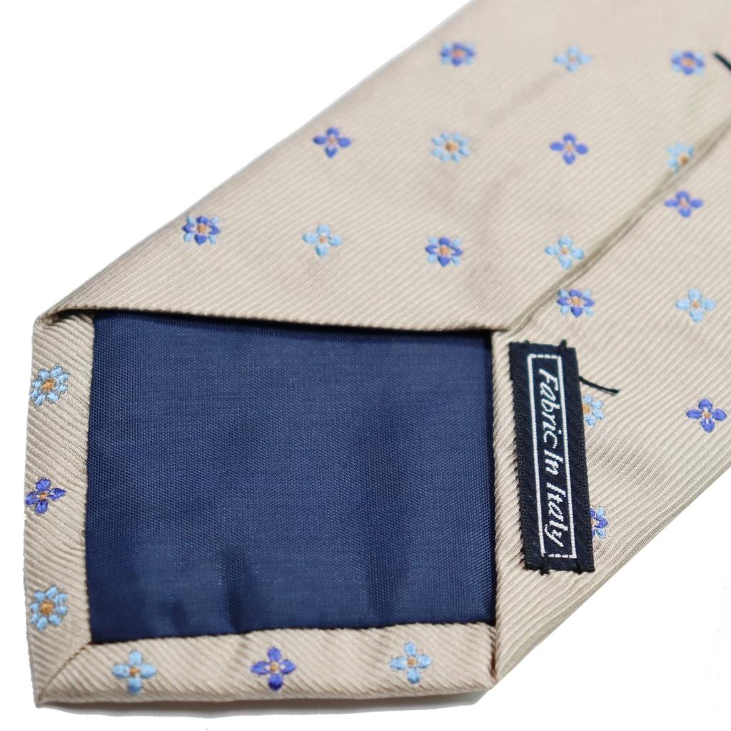 [Michiko London] Necktie, Italian Fabric, Made In Japan, Small Pattern, 100% Silk, Gift, Present, Suitable for Men and Women, Unisex (MKI-016-C Cream)