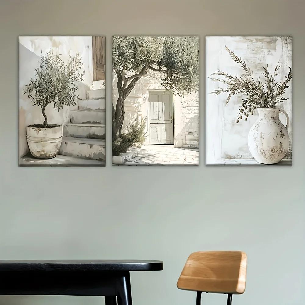 Leinwandposter, Retro Kunst Olivenbaum, Mediterrane Landschaft Wandkunst Drucke, Schlafzimmer Küche Flur Wanddekoration