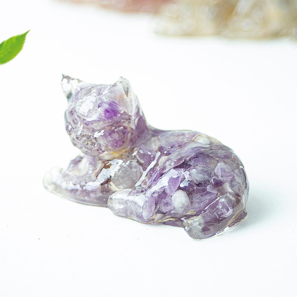 Resin Encrusted Natural Crystal Chips Resin Cat Figurine Home Decor Gift For Friends