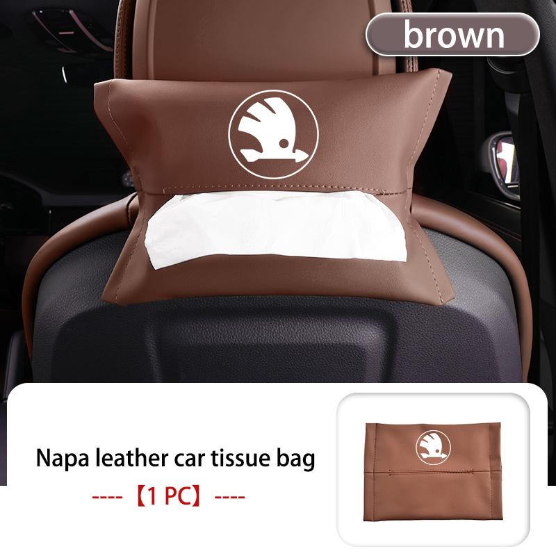 AAFO1 Car Armrest Box Seat Back Hanging Tissue Bag Cover Tissue Storage Accessories For Skoda Kamiq Karoq Octavia 2 3 Rapid Scala Kami