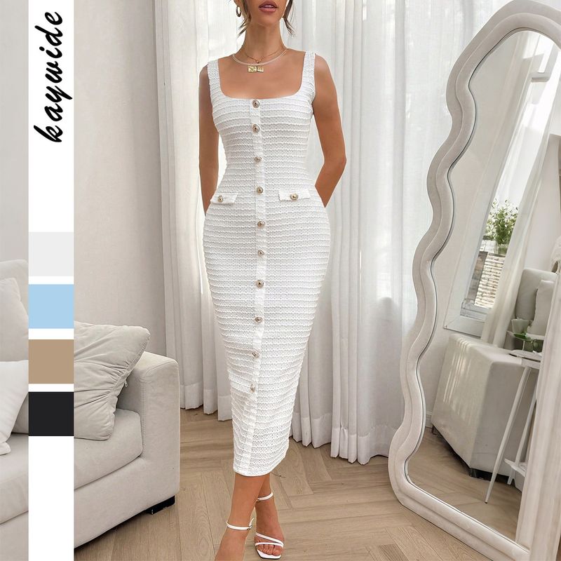 Elegant Elegance Style Button Sheath Maxi Dress Women's Clothing Fall and Winter
