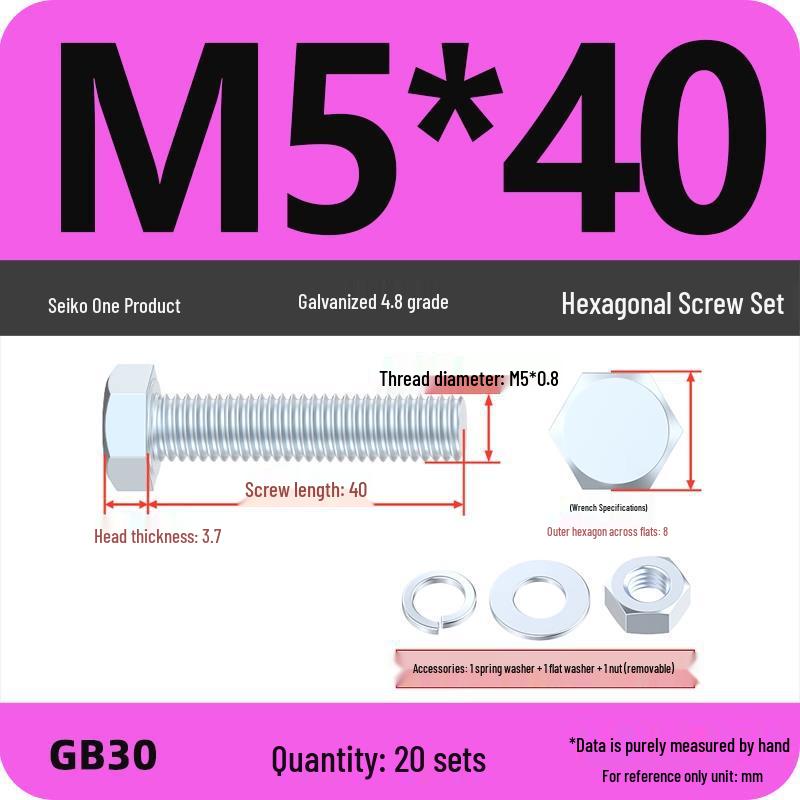 4.8 Grade Galvanized Hex Bolt and Nut Set M4-M30