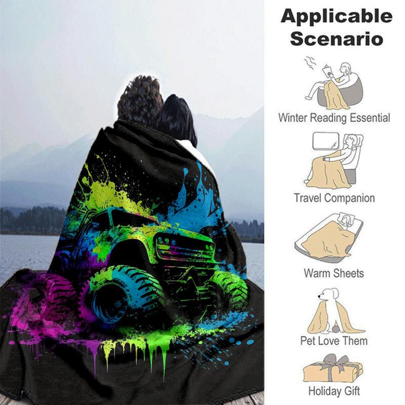 1pc Monster Truck Printing Lightweight Flannel Blanket, Comfortable and Warm Blanket,  Sofa Bed and Couch Office, Suitable for Gift Blankets