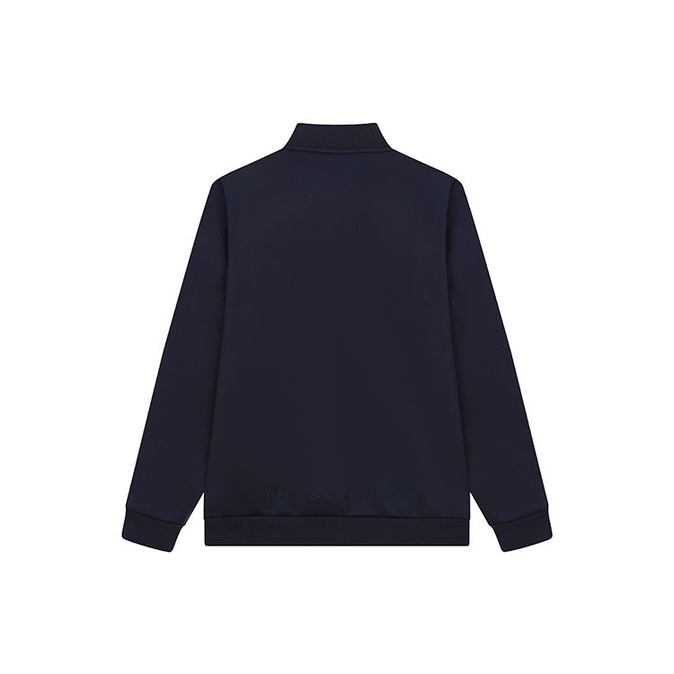 FILA 2023 Autumn New Sports Casual Fashion Printed Knit Baseball Collar Long Sleeve Jacket Men Jacket Legendary-Blue F51M338508FNV