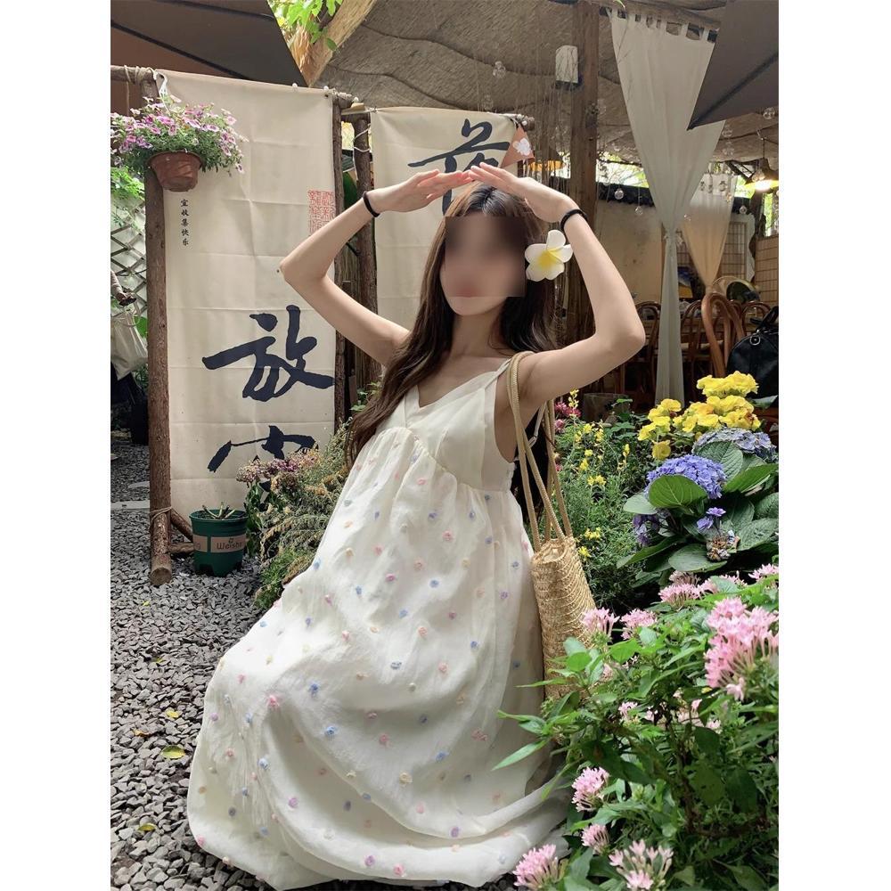 

Летнее платье на бретельках в корейском стиле: Сладкий и элегантный дизайн во французском стиле для лестного образа на морском отдыхе S (up to 45 kg)