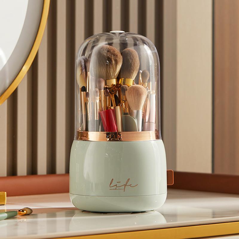 1Pc/Rotating Makeup Brush Storage Box with Lid, Transparent Dust-Proof Multi-Functional Beauty Tool Storage Bucket