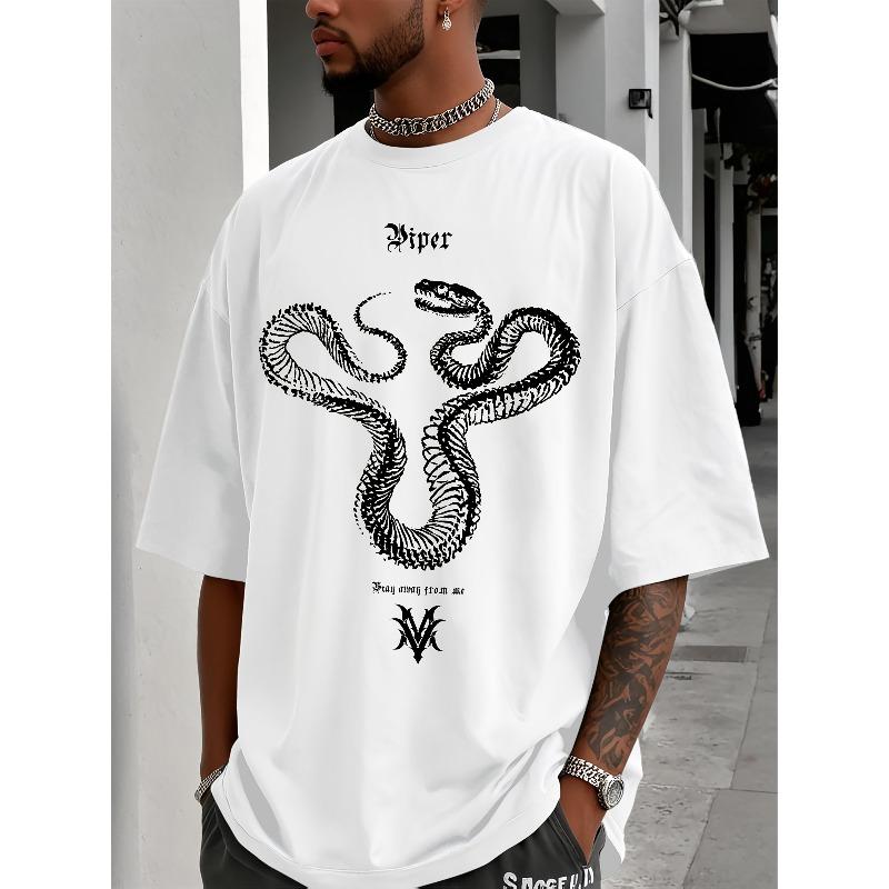 European Size Men's Y2K Snake Bone Pattern Letter Print Short Sleeve T-Shirt
