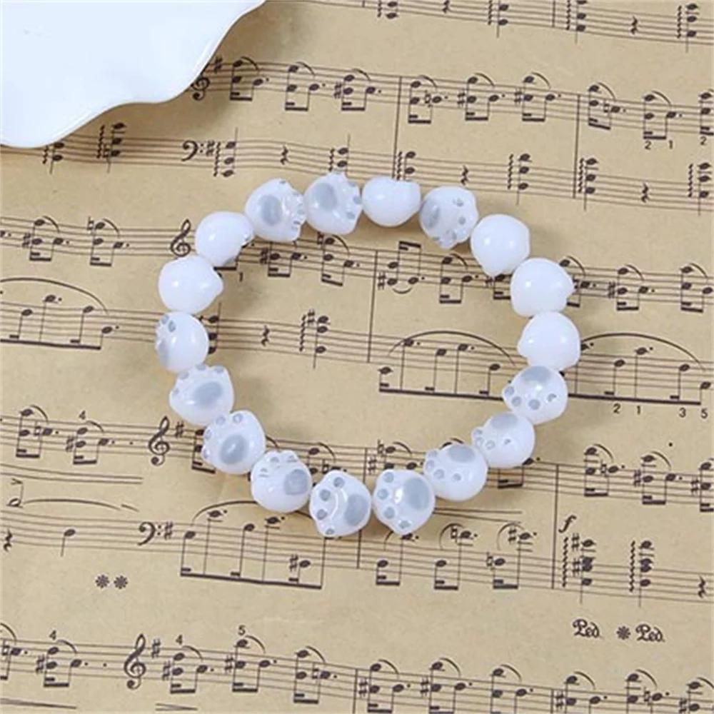 B104 2026 Cute Simple Cartoon Cat Paw Exquisite Acrylic Bead Bracelet Fashionable Casual Resin Bracelet Daily Daily Accessory