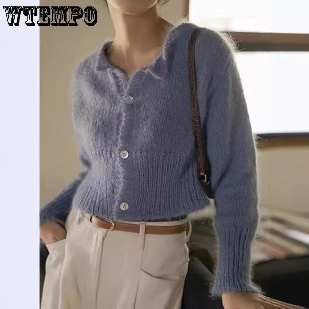 Korean Solid Color Women's Knitted Cardigan Autumn and Winter Temperament Slim Fit and Slimming Sweater