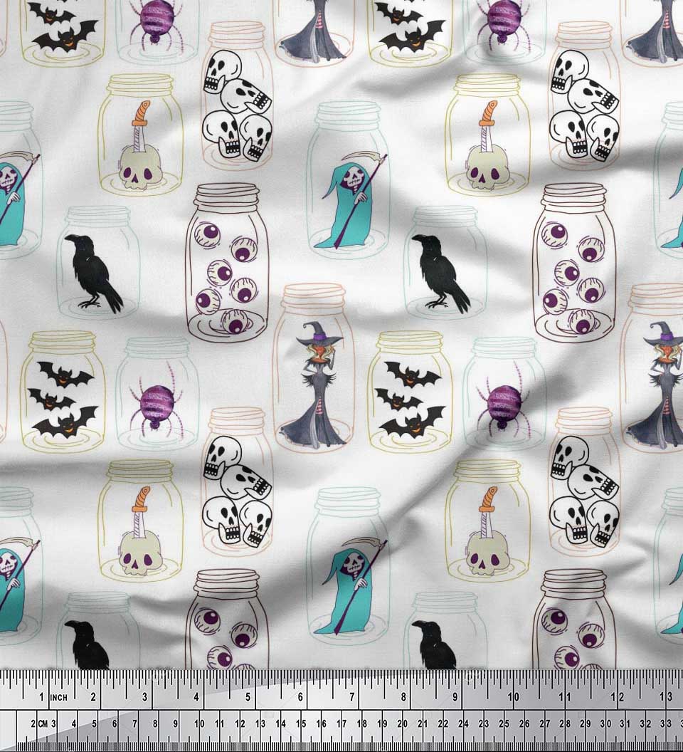 

Тканина Soimoi Japan Crepe Satin Привид, череп і відьма на Хеллоуїн Тканина на метри 42 дюйма 42 Inch Wide - Poly Crepe білий