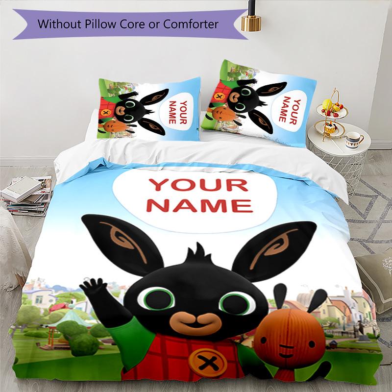 3pcs Bing Bunny1 Cover Set - Personalized Name, HD Printed Bedding with 1 Cover and 2 Pillowcases - Perfect for Home Decor, Easy Care
