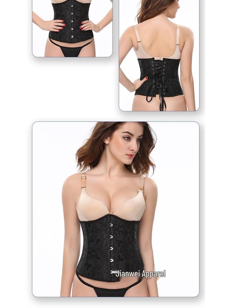 Retro Floral Waist Cincher Corset with Tummy Control and Multi-Color Jacquard Pattern