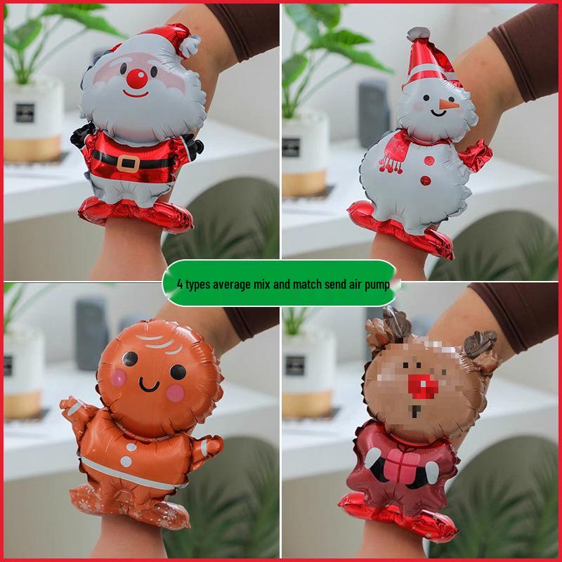 Santa Claus Christmas Decoration Balloons with Sticks and Small Gift Headbands for Kindergarten and Mall Scenes