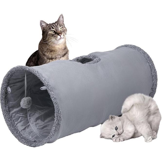 Cat Tunnel, Durable Suede Collapsible Cat Play Tube Toys with Play Ball, Indoor Cat Tunnel for Cat, Puppy, Kitty, Kitten, Rabbit (Small) Small