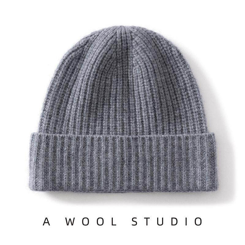 Thickened Wool Ribbed Cuff Cashmere Knit Hat - Warm and In Stock