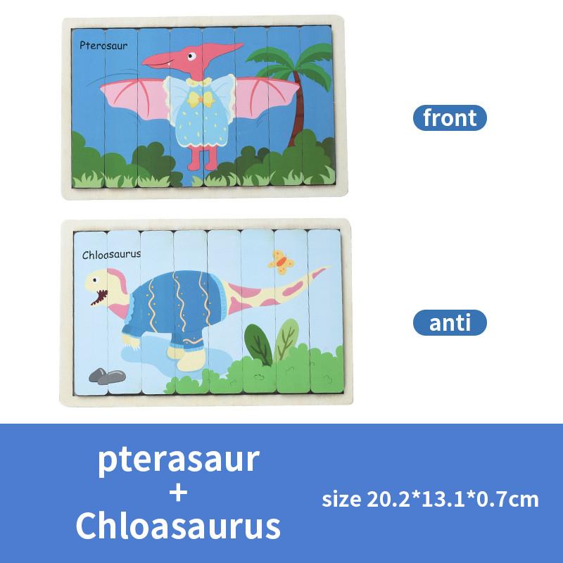 3D Kreslené Zvíře Oboustranný Proužek Dřevěné Puzzle Dětská Skládačka Dětské Vzdělávací Hračky pro Děti Učební Hračky