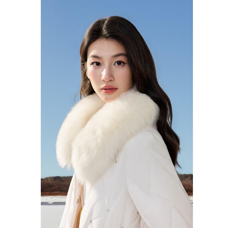 

Qiusui Yiren Elegant Fox Fur Collar Studded Down Jacket XL