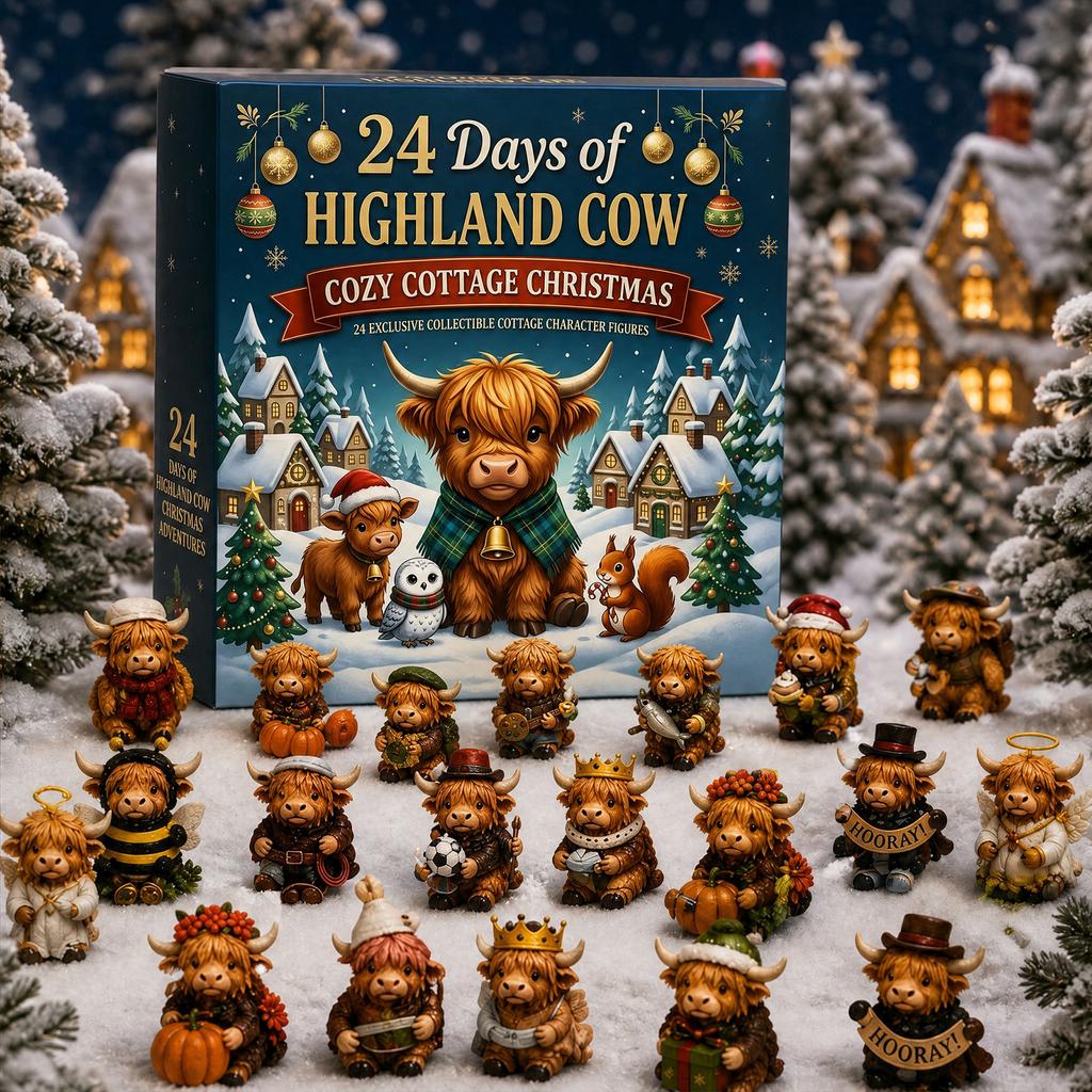 Christmas Scottish Scotland Celtic Cow Advent Calendar 24 Collectible PVC Figurines Holiday Farmhouse Decor