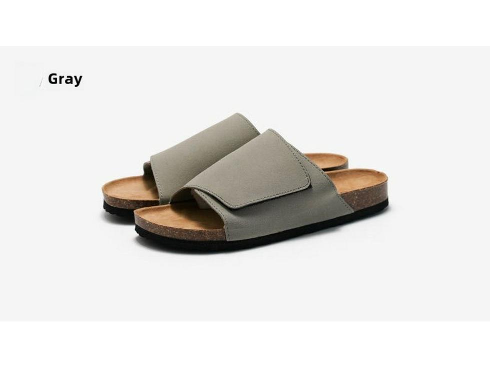 Ruizu Men's Cork Slippers: Trendy Frosted Leather Flip Flops for Beach or Casual Wear.