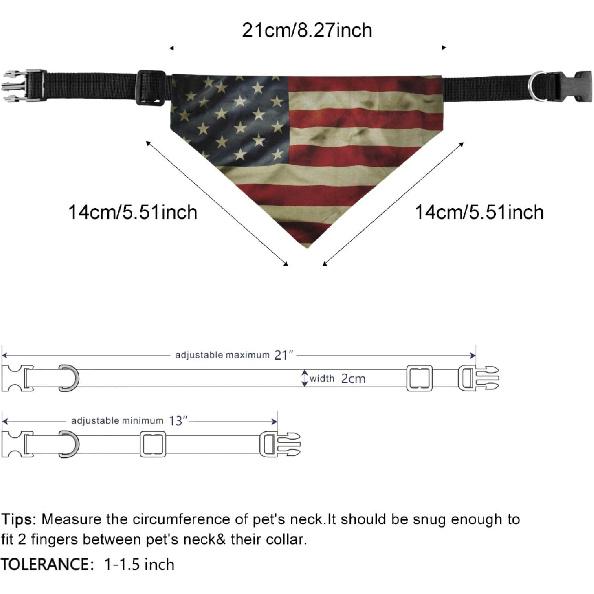 Fourth of July Dog Bandanas with Adjust Buckle American Flag Pet Triangle Scarf Washable Independence Day Dog Collar one Size