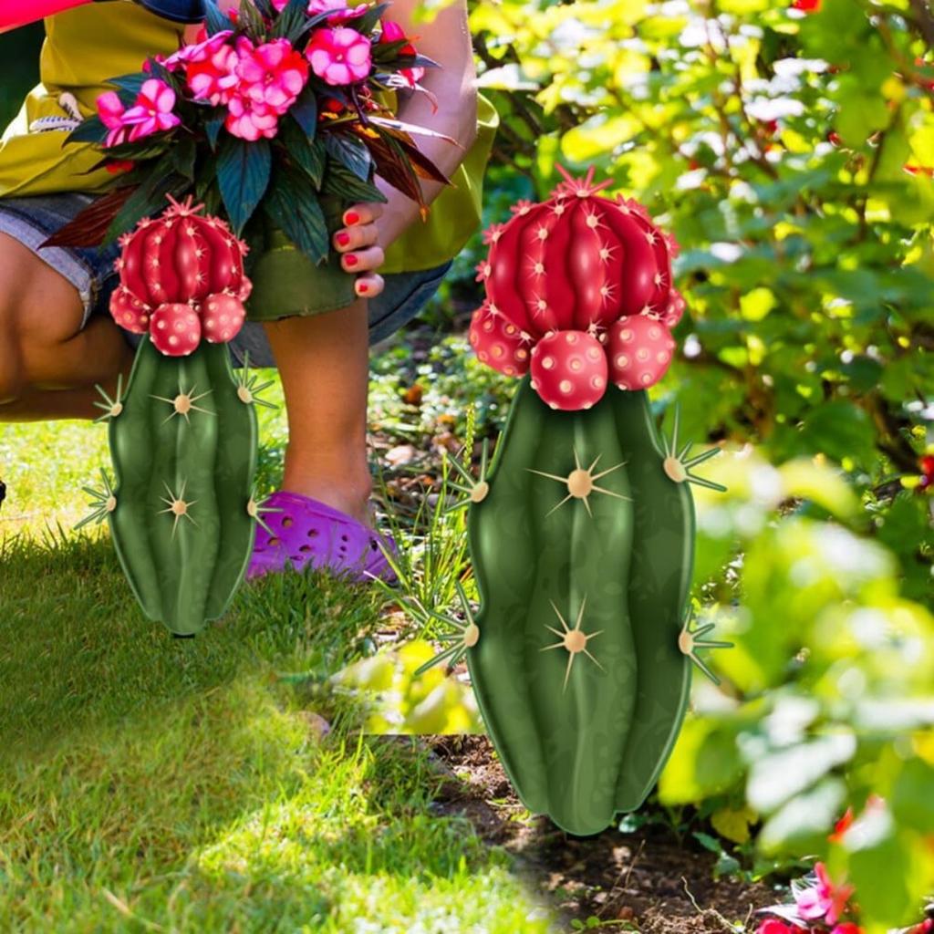 Cactus Garden Stake Acrylic Cactus Yard Art Outdoor Cactus Statue Sculpture Ornament for Garden Lawn Ground Yard Decorations