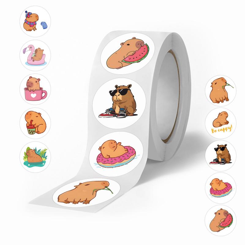 500 pezzi di nastro washi a cartoni animati, rotolo di adesivi decorativi divertenti di capibara, adesivi animali carini per quaderni fai-da-te, adesivi premio.