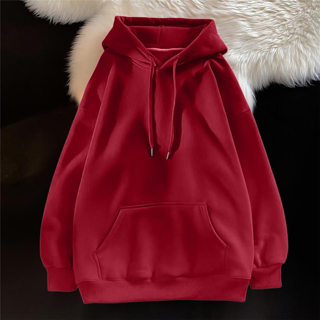 Ladies' Casual And Fashionable Solid Color Long Sleeved Hooded Warm Shirt Loose And Comfortable Hoodie