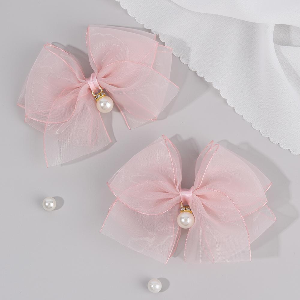 2Pcs Multi-layer Bow Hair Clips For Girls Chiffon Solid Hairpins Cute Pearls Pendant Barrette Kids Headwear Hair Accessories