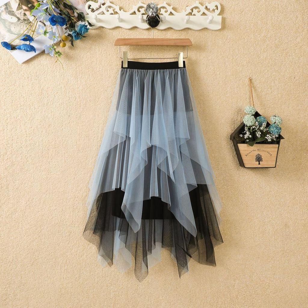 Falda de Malla Irregular de Hadas de Cintura Alta de Moda 2023 - Estilo Coreano de Primavera