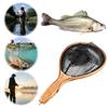 Wooden Handle Fly Fishing Landing Net Soft Rubber Mesh Catch and Release Net Floating Fishing Net Outdoor Fishing Accessories
