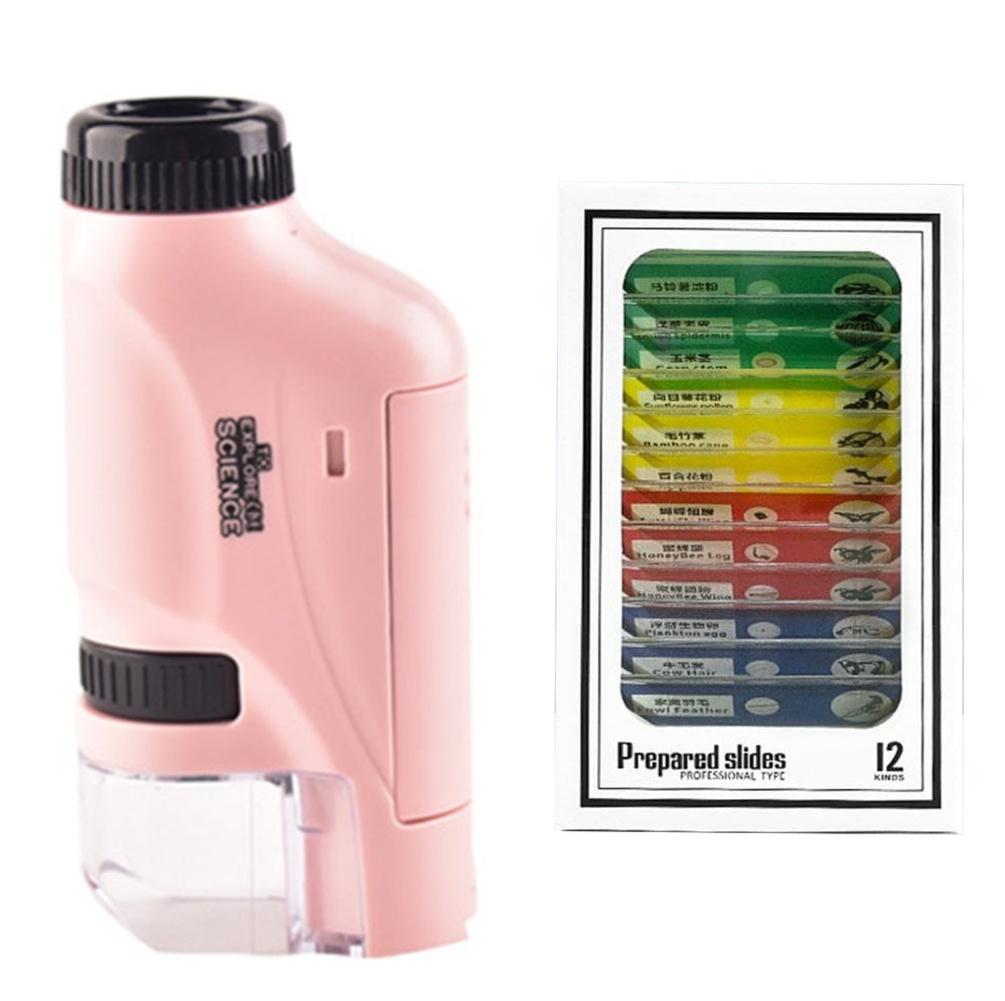 Ruční kapesní mikroskop 60-120X vzdělávací vědecký mikroskop Sada biologického mikroskopu napájená baterií Venkovní hračka pro děti