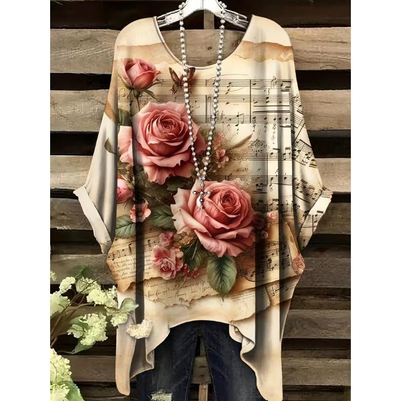 Fashion New Arrival Plus Size Bastet Egyptian Cat Goddess Print Women's Top Elegant Casual Style Round Neck Long Sleeve T-Shirt