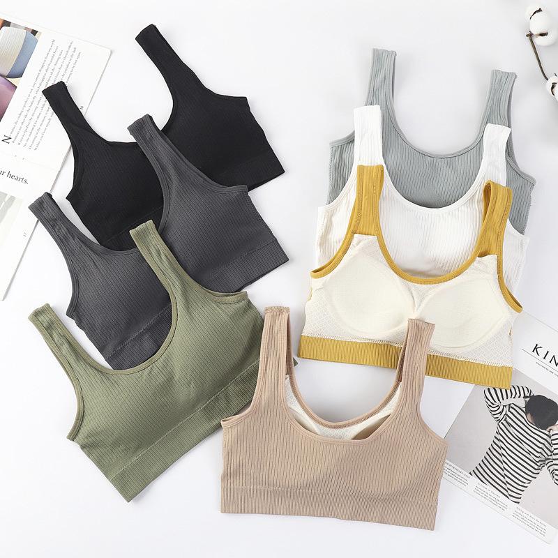 Soutien-gorge de sport bandeau sans couture côtelé à larges bretelles
