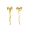 French Retro Diamond-Encrusted Bow Fringed Earrings, High-End Niche Exquisite Temperament Earrings