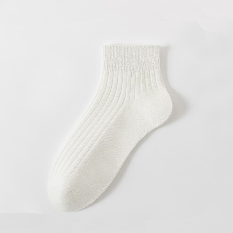 Summer Sweat-absorbing and Breathable Thin Solid-color Cotton Socks for Women, Double-needle Combed Cotton Short Socks for Women