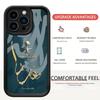 Blue Background Gold Label iPhone 14/15/16/17 Pro Max Protective Case with Stepped Black New Groove Design