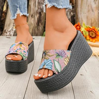 Chaussures de Mode pour Dames 2025 Plateforme à Bout Ouvert Pantoufles Décontractées Femmes Nouvel Imprimé Super Haut Extérieur Grande Taille Sandales Compensées à Plateforme pour Femmes