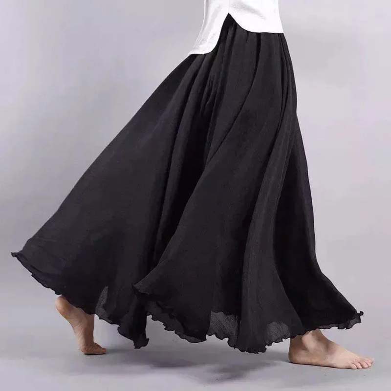 Skirt for Women Casual Versatile Elastic High Waist Long Loose Trousers Plus Size Double Layer Stretchy Slim Solid Colour Skirt