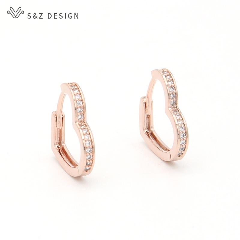 Fashion Rose Gold Color Heart Shape Drop Earrings For Women Girl Jewelry Gift Trendy Elegant Cubic Zircon Eardrop