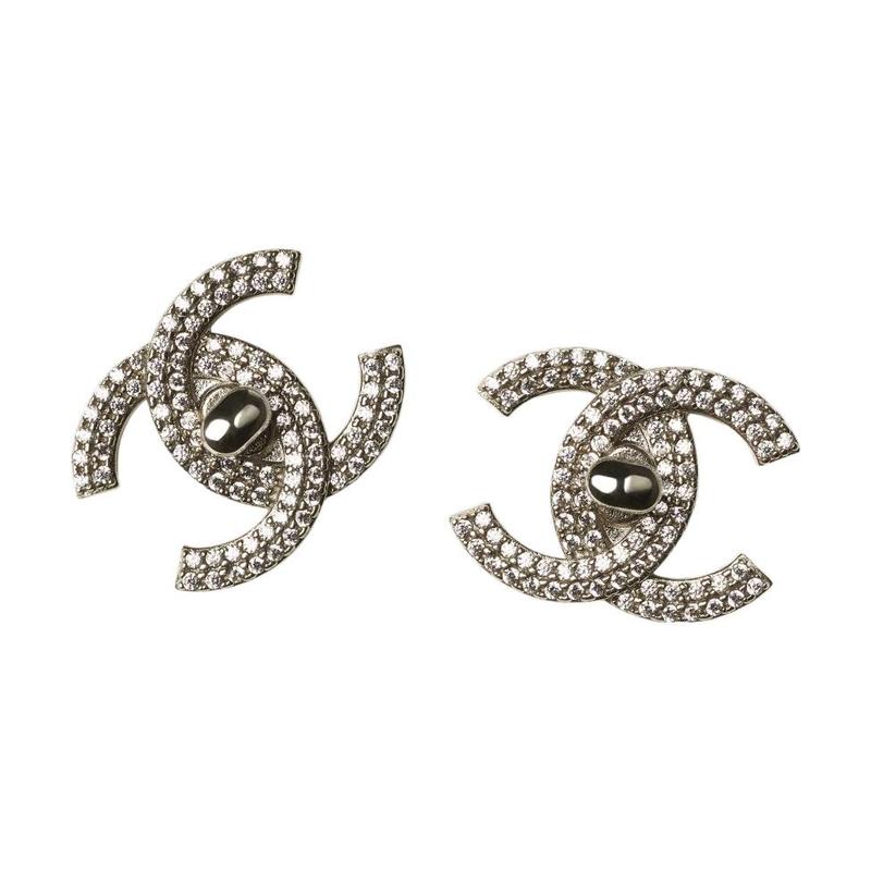 

CHANEL Full Diamond Double C Earrings Women s Silver срібний