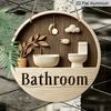 2D Flat, 1pc Round Aluminum Hanging Sign, Modern Aluminum Bathroom Sign, Retro Decorative Pendant with Sink & Plant, Home Restroom Homestay Resort
