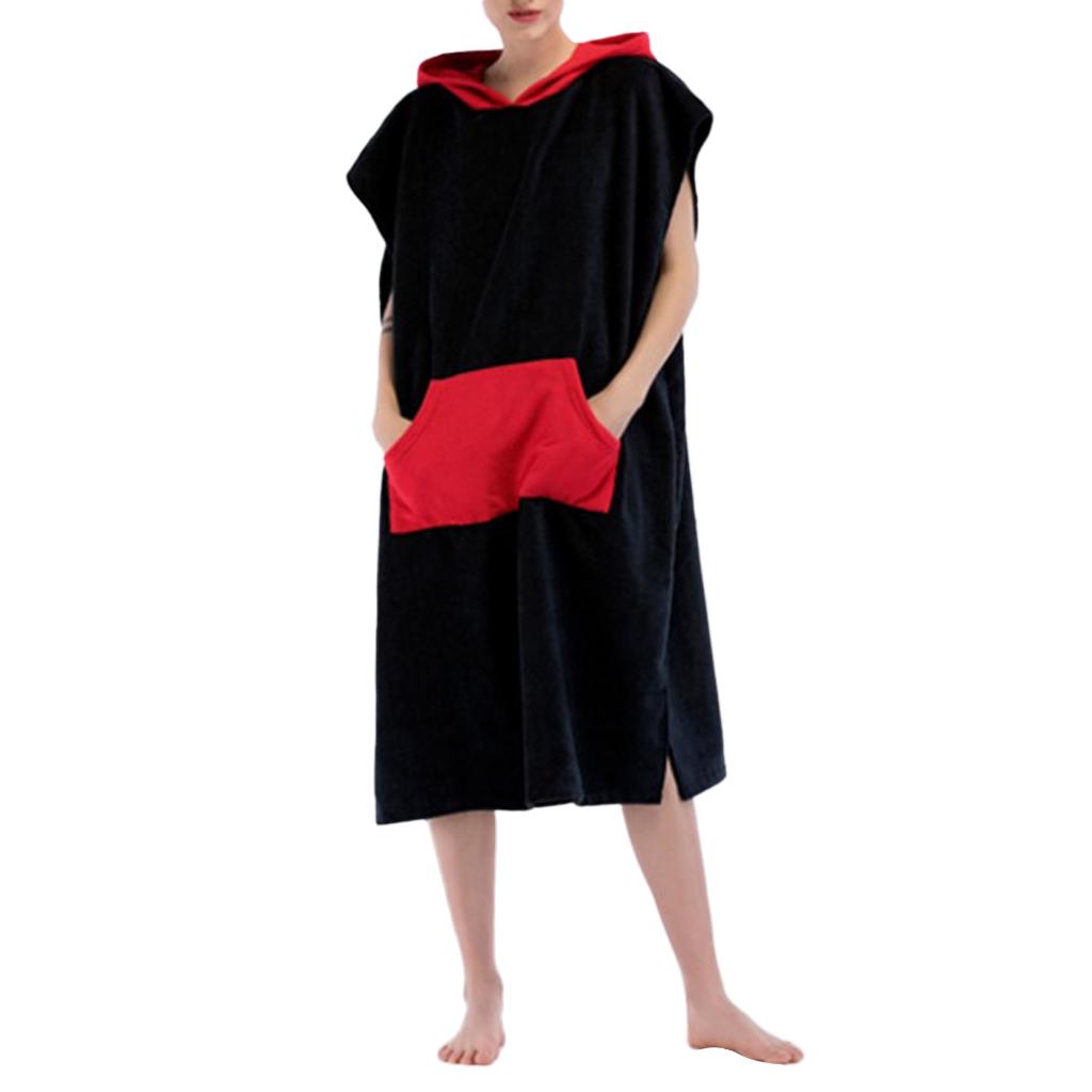 MIFXIN Beach Towel Changing Robe Microfiber Surf Beach Wetsuit Poncho Robe Hooded Quick Drying Surfing Swimming Beach Bath Towel One Size for Adult Men Women Black