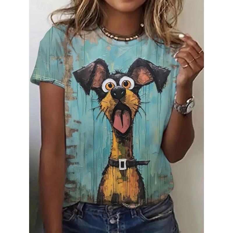 Summer Fashion Women's T-Shirts Kawaii Animal Stylish Printed Casual Short Sleeve Crew Neck Tees Tops