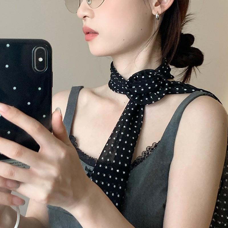 Designer Silk Neck Wrap With Dot Design And Lightweight Fabric For Autumn Wear
