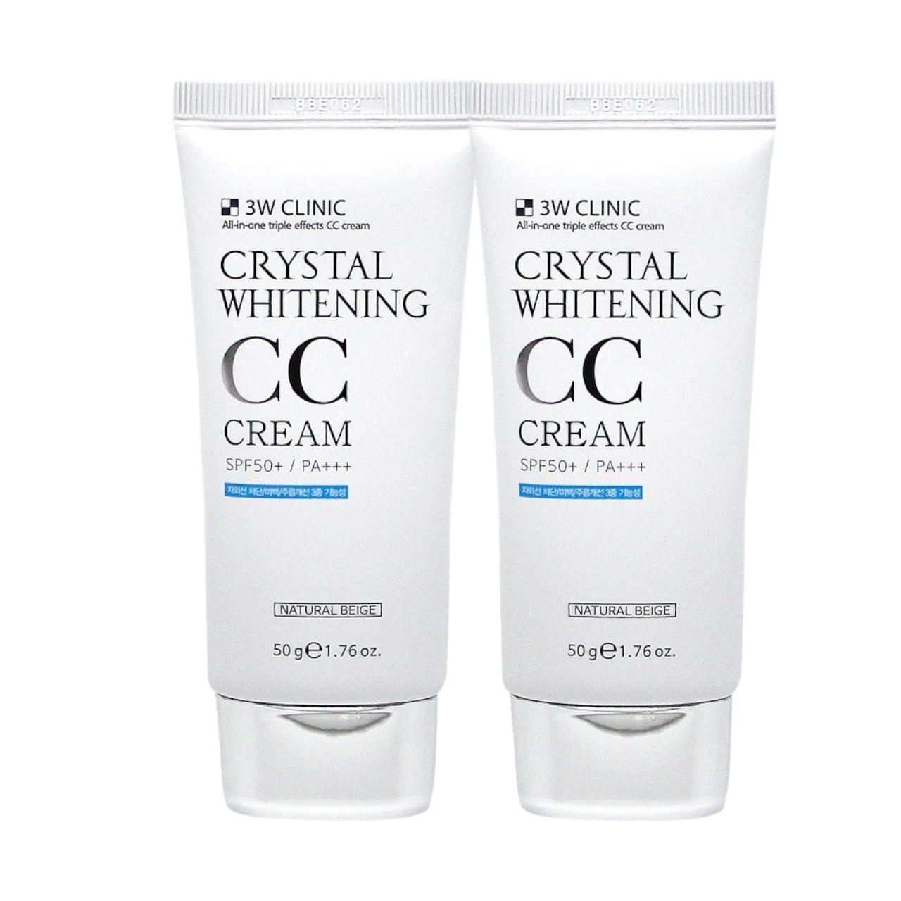 

3W Clinic Crystal Whitening CC Cream [Natural Beige] - Color Correcting & Brightening Base with SPF50+ PA+++ Protection, 50g (Pack of 2)