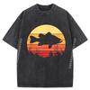 Retro Bass Fishing Red And Black Graphic T Shirt Student Oversized T Shirt Tshirts Washed Lovers Day